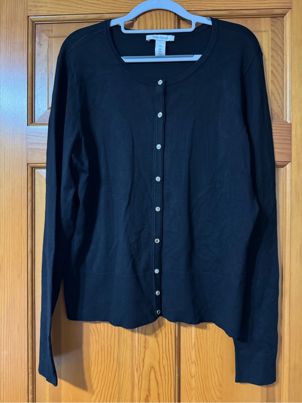 White House Black Market Black Button-Front Crewneck Cardigan